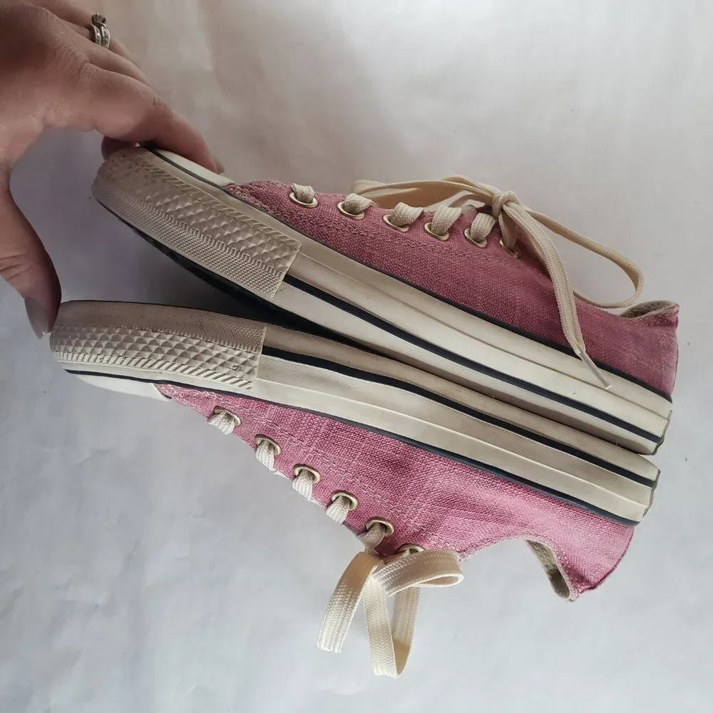Converse All Star Canvas Low Top Sneakers 7 Pink Metallic Rose Gold Flecks Ivory - Picture 5 of 10
